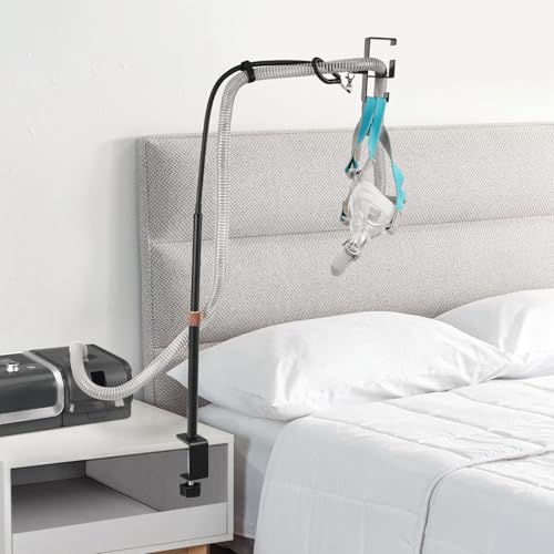 CPAP Hose Holder for Bedside – All-Metal CPAP Hose Hanger with Aluminum Hook, Easy Clip-On CPAP Stand for Travel – No Wall Damage, Fits ResMed, Philips, AirSense Tubing
