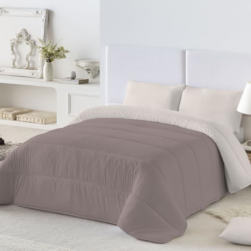 NATURALS - Edredón Nórdico 300 Gramos Liso Bicolor - Reversible - Microfibra Extrasuave - Acolchado Gran Confort y Transpirable - Topo/Piedra - Cama 90/105 (180x260 cm) - Fabricado en España
