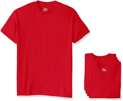 Hanes Men's Short Sleeve Crew Neck Tee (Pack of 4), Salsa Red, Large