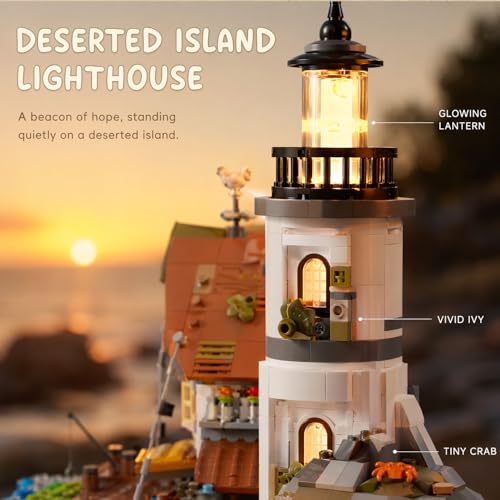 serfiman Mini Bricks Lighthouse Building Set for Adults, 1806 Pcs Harbor Fishing Cabin Model Kit with LED Lights, Coastal Beach House Architecture Gift for Women Men, Collectible Island Diorama — view 2