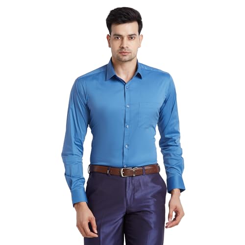 Image of Park Avenue Men's Solid Pattern Slim Fit Cotton Blend Full Sleeve Semi Cut Away Collar Formal Shirt