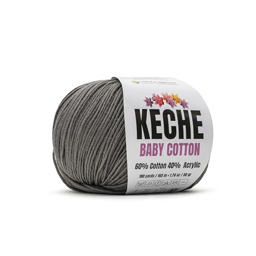 Image of Keche Baby Cotton, 60% Cotton 40% Acrylic Yarn, Soft Cotton Yarn for Crochet and Knitting, Amigurumi Yarn 1 Skein /Ball 1.76 Oz (50g) / 180 Yrds (165m) - Dark Grey