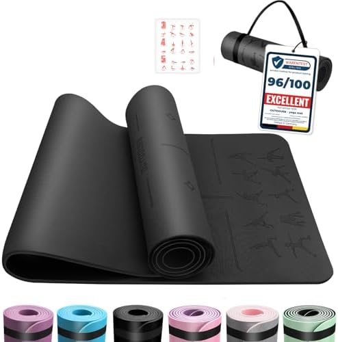 OUTDOUSE Tapis de Yoga,Tapis de Sport, Antidérapant,pour la Gymnastique,Pilates,Yoga,Maison,Voyage,Tapis de Gymnastique avec sangles de rangement,183x61x0.6cm