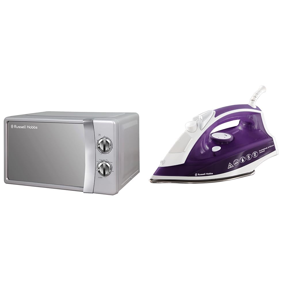 Russell Hobbs RHMM701S 17 Litre 700 W Silver Solo Manual Microwave with 5 Power Levels & Supreme Steam Iron, Powerful vertical steam function