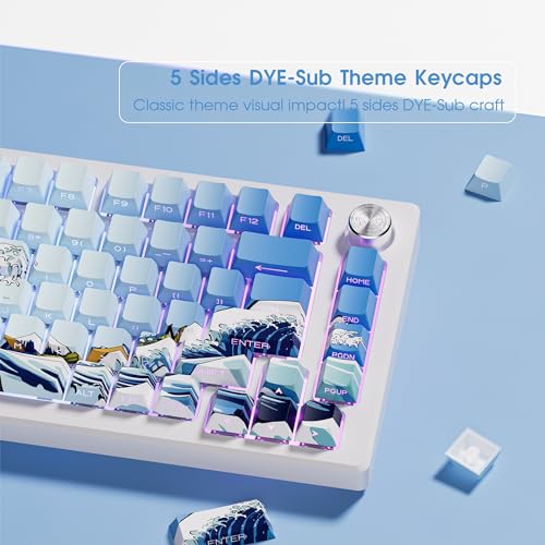 XVX Shine Through Keycaps, Side Print PBT Keycaps 75 Percent Dye Sub, 131 Keys Cherry Profile Custom Keycaps 60 Percent, Wave of Kanagawa Double Shot Keyboard Key caps for Mechanical Keyboards - Thumbnail 4