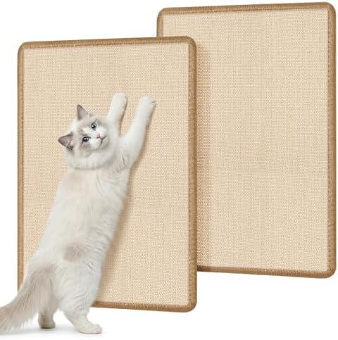 Gimars 2er Set Sisal Kratzmatte Katze 60x40cm, Kratzschutz für Sofa & Wand, Selbstklebende Kratzwand mit Klettsystem, rutschfest & Dicht Gewebt für intensives Kratzen, Beige