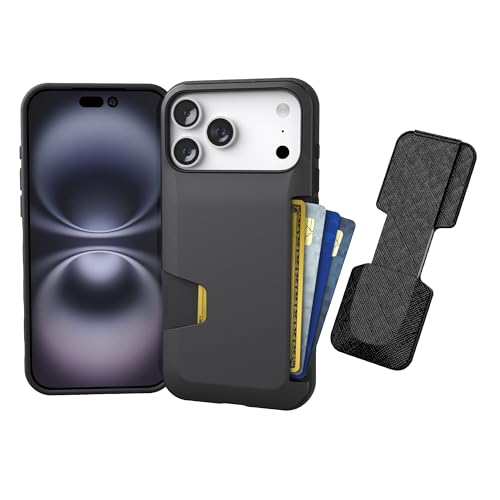 Smartish® iPhone 17 Pro Max Wallet Case + Phone Grip Finger Loop - Wallet Slayer Vol. 1 [Slim + Protective] Credit Card Holder + Pop Out Ring Kickstand for Apple iPhone 17 Pro Max - Black Tie Affair by Smartish - Used condition - US$18.69