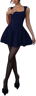 Women's Casual Sleeveless Ruffle Hem Cami Mini Dress - Lightweight & Breathable Navy Blue Summer Dress