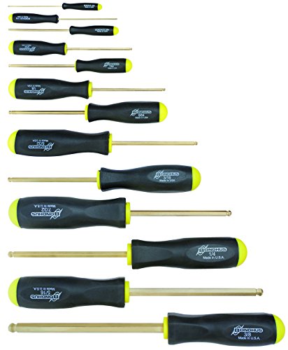 Set 13 GoldGuard Plated Ball End Screwdrivers .050-3/8