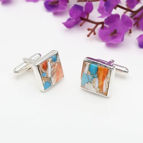 Mancuernas de plata 925 con turquesa natural para hombre miniatura 7