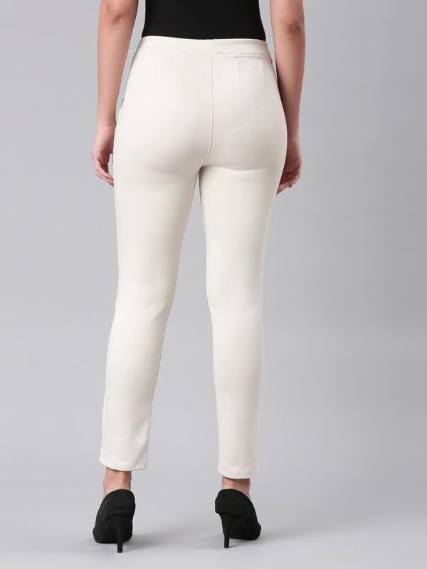 Image of GO COLORS Women Solid Mid Rise Suede Treggings