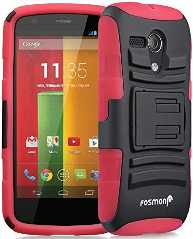 Fosmon STURDY Shock Absorbing Dual Layer Hybrid Holster Cover Kickstand Case for Motorola Moto G (1st Generation Only) / Motorola DVX - Retail Packaging (Red)