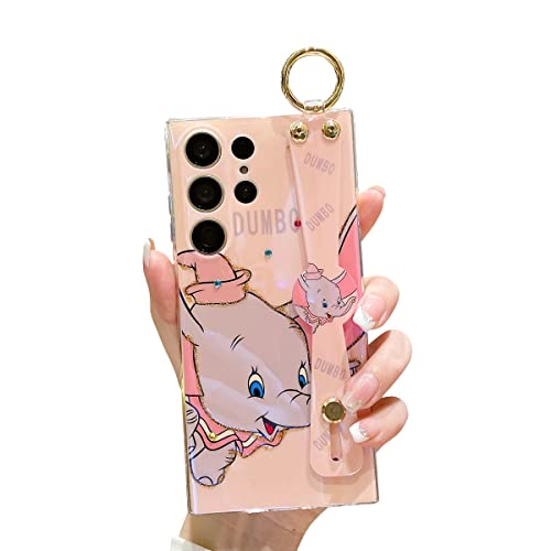 Meishangmei For Samsung Galaxy S23 Ultra Case 6.8" Sparkle Bling With Strap Stand Cute Pattern Imd Plating Design Silicone Shockproof Protective Glitter Cases Cover For Girls And Women - Pink Dumbo #TOP9