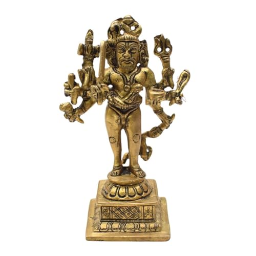 Tarang Arts Brass Kala Bhairava Idol | Handcrafted Decorative Metal Lord Bhairava Statue for Spiritual Home Decor, Puja, Temple, Office, Shelves, Desk Decor, Religious Festivals, Gift (5x3x2 Inches)