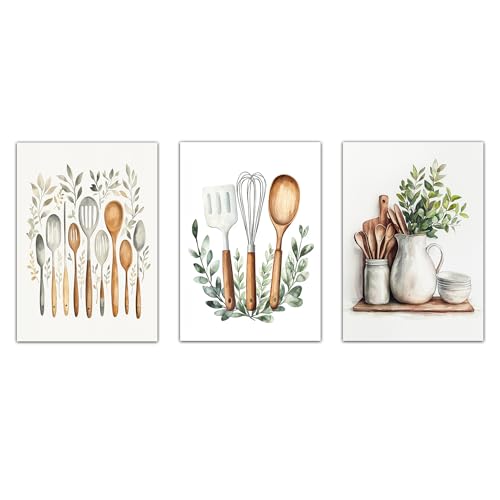 Nacnic Set De 3 Cuadros Utensilios Y Herramientas De Cocina Póster En Acuarela Con Ilustración Impresa Para Decorar Las Paredes De Cocina, Despensa, Comedor, Restaurante A4 Sin Marco