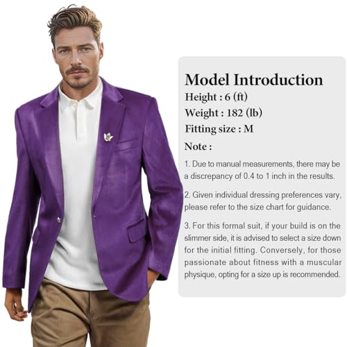 WYWK Men's Casual Velvet Blazer Tuxedo Jacket w Brooch for Men Purple by WYWK - Used condition - Image 4