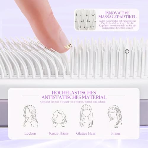 Image of Self Cleaning Hair Brush with Retractable Bristles, Anti-Static Scalp Massage Comb for Thick & Curly Hair, Easy Hair Removal
