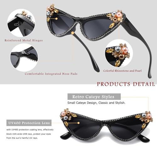 Long Keeper Crystal Sunglasses for Women Luxury Rhinestone Pearl Cateye Sunglasses Cat Eye Bling Party Festival Sun Glasses4