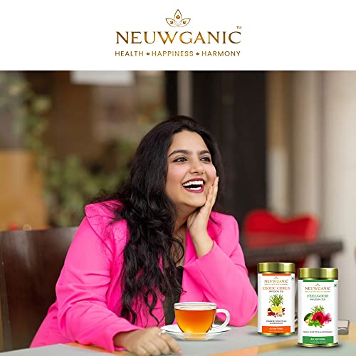 Image of Neuwganic Feel Good Infusion Tea - 100 Gm Loose Leaf Tea | Fennel, Rose Petals, Peppermint | Antioxidant, Natural Detox, Weight Loss | 50 Cups | All Natural, Caffeine-Free, Vegan & Gluten-Free