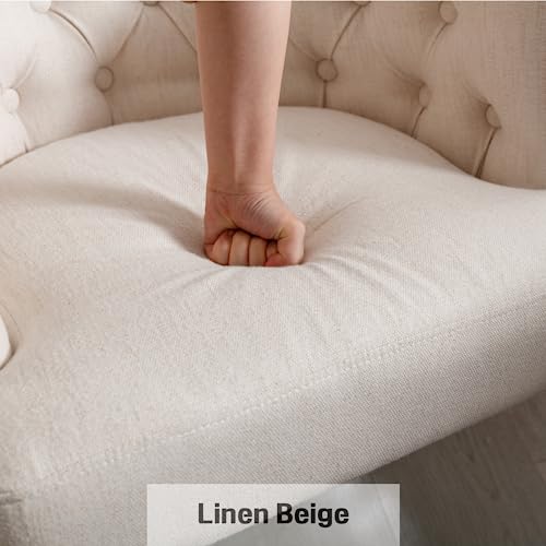 Image of Tufted Arm Linen Dining Chairs Set of 2, Beige