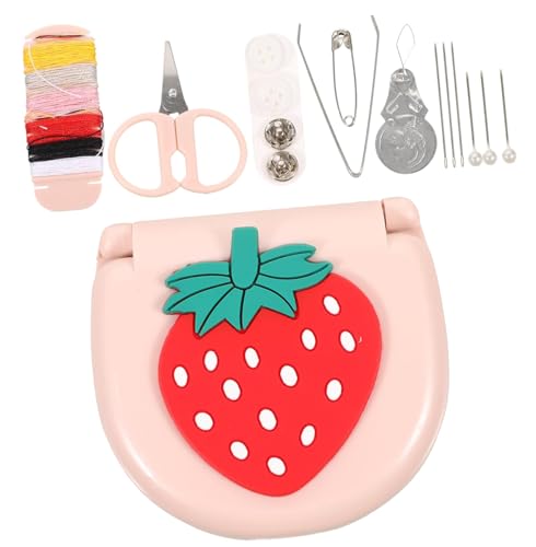 Bkemkri Kit de Costura Estuche Portátil para Adultos, Mini Cajas Kit de Costura de Viaje DIY Suministros de Costura, Mini Kit de Costura Viaje para Principiantes Hogar Viajes Uso de Emergencias (Rosa)