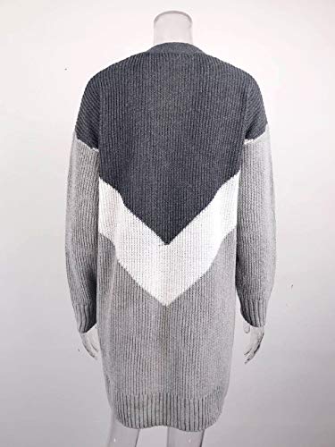 Doufine Cardigã feminino de tricô com comprimento médio, outono e inverno, Cinza escuro, XL