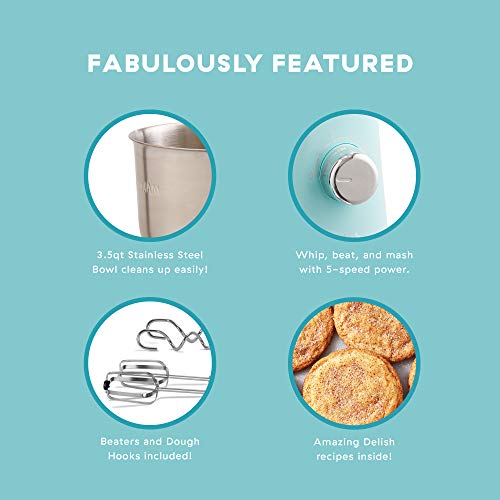 Delish By Dash Compact Stand Mixer, 3.5 Quart With Beaters & Dough Hooks Included - Blue #TOP2