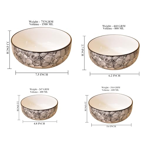 Image of Ceramic Mixing Bowl Set - 4 Pieces (1500ml, 800ml, 600ml, 400ml), Black Luster - Durable, Microwave & Dishwasher Safe - Ideal for Mixing, Serving & Storage