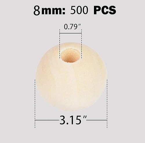 Miniatura 2 de 500 cuentas de madera de 0.315 pulgadas (0.315 in), cuentas sueltas de madera redondas naturales sin terminar para manualidades, decoraciones y