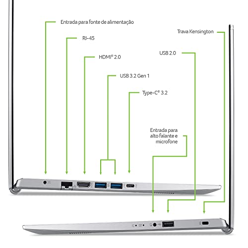 ACER Notebook Aspire 5 A515-56-32PG, Intel Core I3 11ª geração, 4GB, 256GB SDD, Windows11, Prata