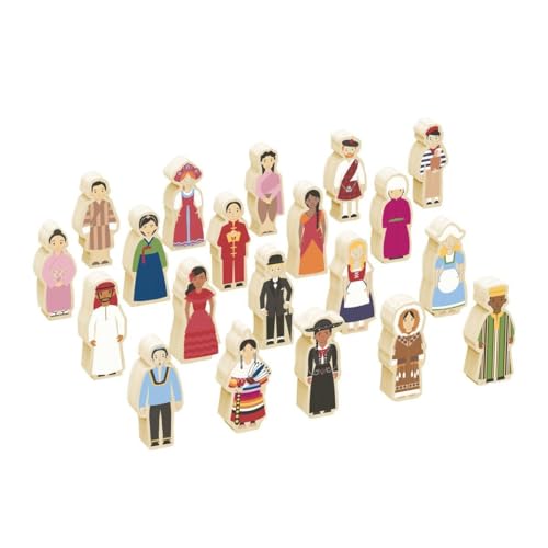 Kaplan Early Learning Friends Around The World Wooden Figures Set - 20-Piece Multicultural Diverse People Playset for Dramatic Play, Block Play, and Storytelling, Toddlers, Ages 2+