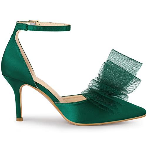 Allegra K Allegra K Women's Bow Tie Ankle Strap Stiletto High Green Heels Pumps 7 m US