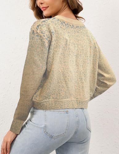 Image of Ziesexy 2026 Leopard Cardigan Womens Button Up Sweaters Long Sleeve Cheetah Print Cropped Cardigan Jackets