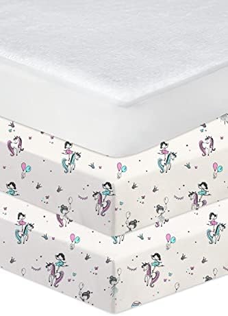 Hajran Linen 3 Pcs Soft & Cozy Next to Me Crib Fitted Sheets - 100% Pure Cotton 2x Fitted Sheets + 1x Waterproof Mattress Protector - Premium Quality High Thread Count (83-85 x 50-51 cm, White)