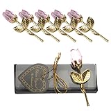 beyonday 5pcs Mini Glass Rose Flower with Box, Romantic Crystal Rose Gift for Wedding Souvenirs Anniversary Birthday New Year Mother's Day, Ideas for Mom Wife Sister Girlfriends(Gold-Pink)