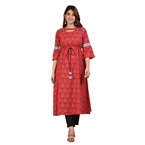 Image of Yash Gallery Women's Cotton Relaxed Fit Anarkali Kurti