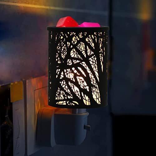 Metal Wax Melt Burner Oil Burner Plug in, Electric Candle Wax Warmer Melter Essential Oil Fragrance Burner, Night Light Aroma Lamp For Home Office Bedroom Gifts & Decor (Black Tree)