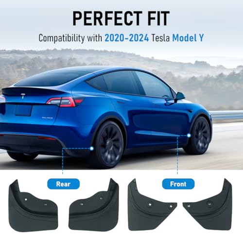 Image of 2024 New Tesla Model Y Accessories - Mud Flaps [No Drilling Required] All-Weather Mud Splash Guard Body Kits for Tesla Model Y 2024-2020, Black (Set of 4)
