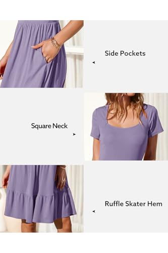 Image of Newshows Women's 2026 Summer Casual Square Neck Ruffle A Line Beach Vacation Sundress Work Business Dress with Pockets