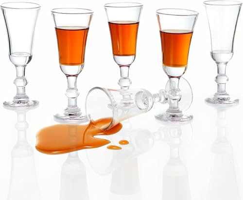Set of 6 Cordial Shot Glasses with Stem, 1 oz Each
