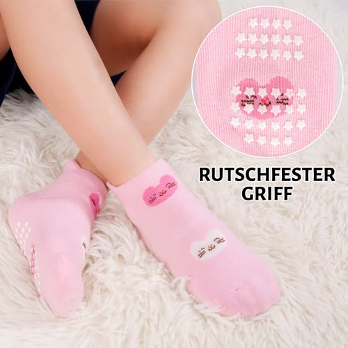 ELUTONG Antirutsch Socken Kinder, 12 Paar Mädchen Jungen Baumwolle Stoppersocken with Cartoon Muster für 1-3 Jahre（Blumen, Schmetterlinge）