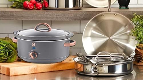 GBS 3.5 Litre Slow Cooker Removable Ceramic Pot Swan Slow Cooker 3.5l with 3 Temperature Setting Non-Slip Feet Tempered Glass Lid Portable Multi-Cooker for Different Types of Dishes Easily Cleanable