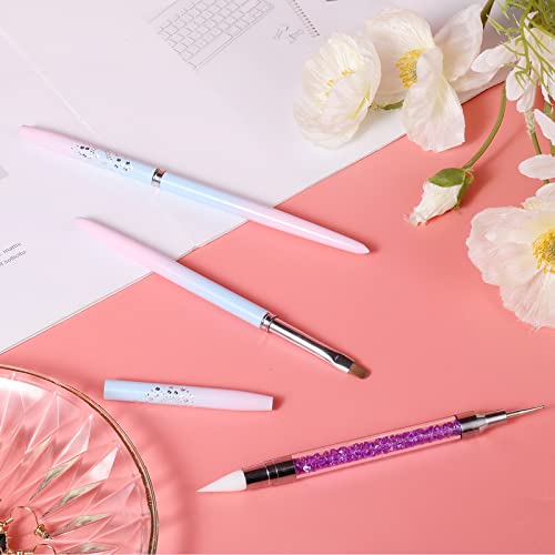 3Pcs Manicure Clean Up Brush, Round Point Drill Pen And Angle Tip Silicone Drawing Painting Tools Liner For Manicure Nail Design #TOP5