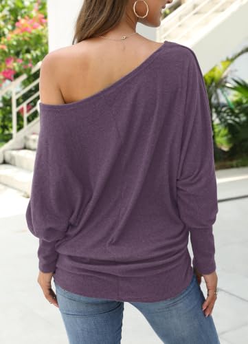Image of Aifer Women's Off The Shoulder Tops Sexy Long Sleeve Shirts Oversized Fashion Casual Batwing Sweaters Pullover Tunic Tops