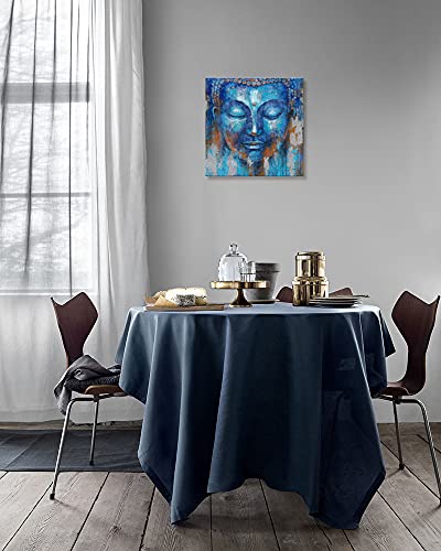 Yidepot Buddha Wall Art Canvas Painting Indigo Blue Gautama Head Picture Zen Meditation Buddhism Statue Decor For Bathroom Framed Easy To Hang (14"X14"X1 Panel) #TOP3