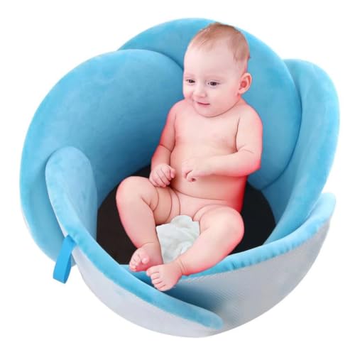 Baby Bath Lotus Cushion Sink Bather Petal Newborn Bathtub Mat Bathing Tub Seat Support Lounger Flower Bathing Pad Non-Slip Safety Sink Insert Tub Blue