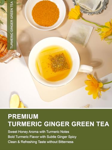 Image of TeeLux Ginger Turmeric Green Tea Bags, Sweet Honey Aroma, Caffeinated 100ct