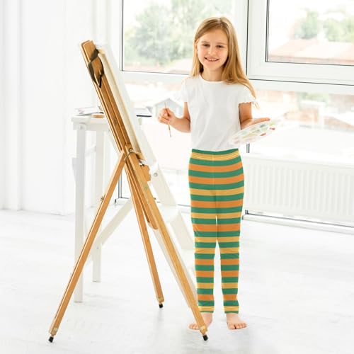 ALAZA Girls' Leggings Children's Yoga Pants Skinny Printed Dance Green Orange Stripe Comfortable 4T4