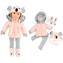 18 Inch Doll Winter Clothes Set - 4PC Koala Snow Jacket Coat Outfit with Matching Hat & Boots Compatible with American Girl, Our Generation, My Life As, Adora Dolls Kids USA Brand