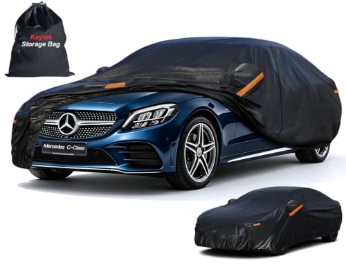 Image of Kayme 7 Layers Sedan Car Cover Custom Fit for Mercedes Benz C Class, C300 C350 C400 C450 C43 C63 (2008-2026), Waterproof All Weather for Automobiles,Rain Sun UV Protection.Black
